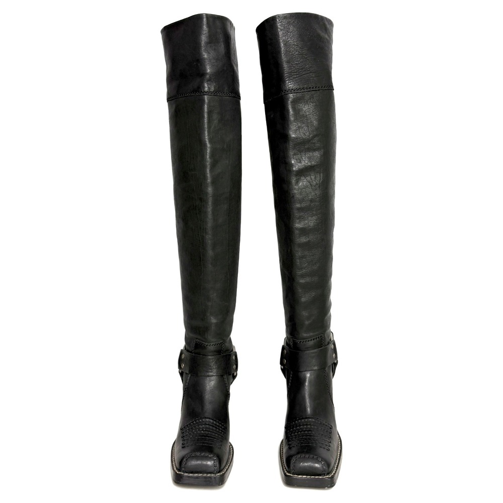 Christian Dior Galliano Fall 2006 Runway Black Leather Western Boots 37 Vintage - Picture 3 of 9